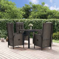 Vidaxl 5 Piece Patio Dining Set With Cushions Black Poly Rattan