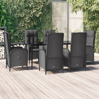 Vidaxl 7 Piece Patio Dining Set With Cushions Black Poly Rattan