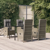 Vidaxl 5 Piece Patio Dining Set With Cushions Black And Gray Poly Rattan