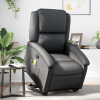 Vidaxl Stand Up Massage Recliner Chair Black Real Leather
