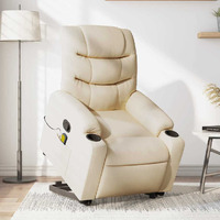 Vidaxl Stand Up Massage Recliner Chair Cream Fabric
