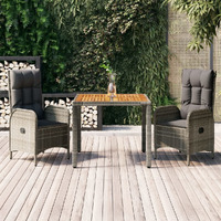 Vidaxl 3 Piece Patio Dining Set With Cushions Gray Poly Rattan