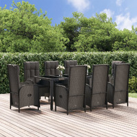 Vidaxl 9 Piece Patio Dining Set With Cushions Black Poly Rattan