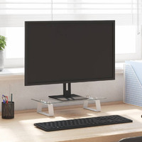 Vidaxl Monitor Stand White 15.7""X7.9""X3.1"" Tempered Glass And Metal