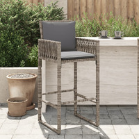 Vidaxl Patio Bar Stools With Cushions 2 Pcs Gray Poly Rattan