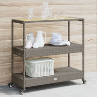 Vidaxl Bar Cart 3-Tier Gray Poly Rattan And Solid Wood Acacia