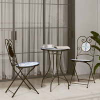 Vidaxl Mosaic Bistro Set Blue And White Iron And Ceramic