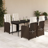 Vidaxl 5 Piece Patio Dining Set With Cushions Brown Poly Rattan