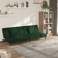 Vidaxl 2-Seater Sofa Bed With Two Pillows Dark Green Velvet