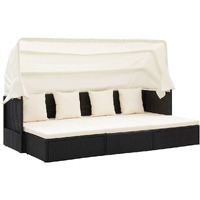 Vidaxl Patio Lounge Bed With Roof Black Poly Rattan