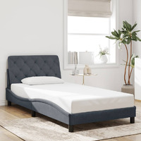 Vidaxl Bed Frame With Headboard Dark Gray 39.4X79.9 Twin Xl Velvet