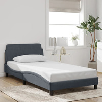 Vidaxl Bed Frame With Headboard Dark Gray 39.4X79.9 Twin Xl Velvet