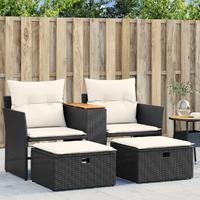 Vidaxl Patio Sofa 2-Seater With Stools Black Poly Rattan