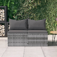 Vidaxl Patio Middle Sofas With Cushions 2 Pcs Gray Poly Rattan