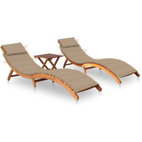 Vidaxl Sun Loungers 2 Pcs With Table And Cushions Solid Acacia Wood