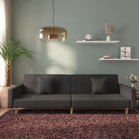 Vidaxl 2-Seater Sofa Bed With Two Pillows Black Fabric