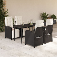 Vidaxl 5 Piece Patio Dining Set With Cushions Black Poly Rattan