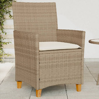 Vidaxl Patio Chairs With Cushions 2 Pcs Beige Poly Rattan&Solid Wood