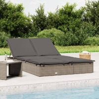 Vidaxl 2-Person Sunbed With Cushions Gray Poly Rattan