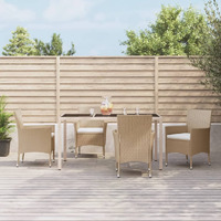 Vidaxl 5 Piece Patio Dining Set With Cushions Beige Poly Rattan