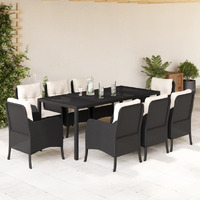 Vidaxl 9 Piece Patio Dining Set With Cushions Black Poly Rattan