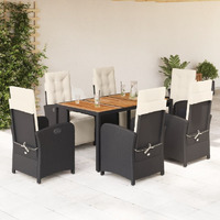 Vidaxl 7 Piece Patio Dining Set With Cushions Black Poly Rattan