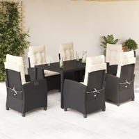 Vidaxl 7 Piece Patio Dining Set With Cushions Black Poly Rattan
