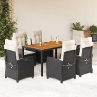 Vidaxl 7 Piece Patio Dining Set With Cushions Black Poly Rattan