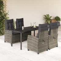 Vidaxl 5 Piece Patio Dining Set With Cushions Gray Poly Rattan