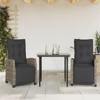 Vidaxl 3 Piece Patio Dining Set With Cushions Gray Poly Rattan