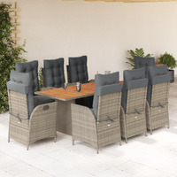 Vidaxl 9 Piece Patio Dining Set With Cushions Gray Poly Rattan