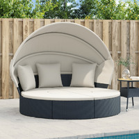 Vidaxl Patio Lounge Bed With Canopy And Cushions Black Poly Rattan