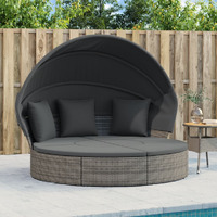 Vidaxl Patio Lounge Bed With Canopy And Cushions Gray Poly Rattan
