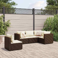Vidaxl 5 Piece Patio Lounge Set With Cushions Brown Poly Rattan