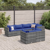 Vidaxl 7 Piece Patio Lounge Set With Cushions Gray Poly Rattan
