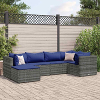 Vidaxl 6 Piece Patio Lounge Set With Cushions Gray Poly Rattan