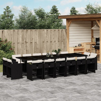 Vidaxl 17 Piece Patio Dining Set With Cushions Black Poly Rattan