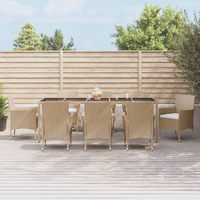 Vidaxl 9 Piece Patio Dining Set With Cushions Beige Poly Rattan