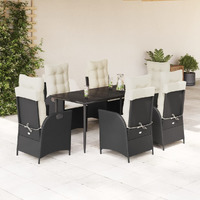 Vidaxl 7 Piece Patio Dining Set With Cushions Black Poly Rattan