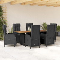 Vidaxl 7 Piece Patio Dining Set With Cushions Black Poly Rattan
