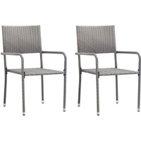 Vidaxl Patio Dining Chairs 2 Pcs Stackable Gray Poly Rattan