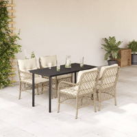 Vidaxl 5 Piece Patio Dining Set With Cushions Beige Poly Rattan