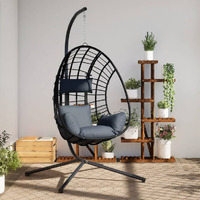 Vidaxl Hanging Egg Chair With Stand Anthracite Rattan And Steel