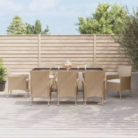 Vidaxl 9 Piece Patio Dining Set With Cushions Beige Poly Rattan