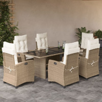 Vidaxl 7 Piece Patio Dining Set With Cushions Beige Poly Rattan