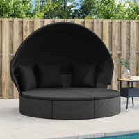 Vidaxl Patio Lounge Bed With Canopy And Cushions Black Poly Rattan