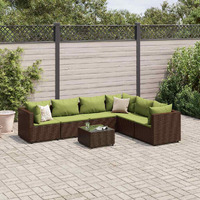 Vidaxl 7 Piece Patio Lounge Set With Cushions Brown Poly Rattan