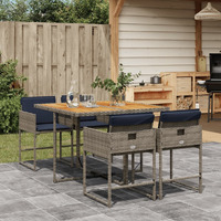 Vidaxl 5 Piece Patio Dining Set With Cushions Gray Poly Rattan
