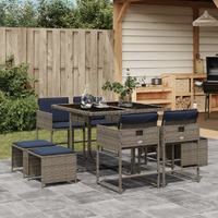 Vidaxl 9 Piece Patio Dining Set With Cushions Gray Poly Rattan