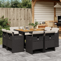 Vidaxl 9 Piece Patio Dining Set With Cushions Black Poly Rattan
